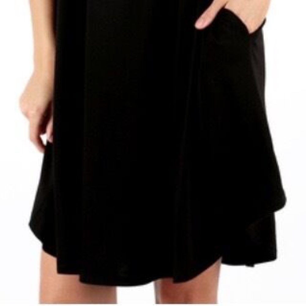 NEW 3/4 Sleeve A-Line Swing Midi Round Hem Dress- Black - Picture 3 of 3